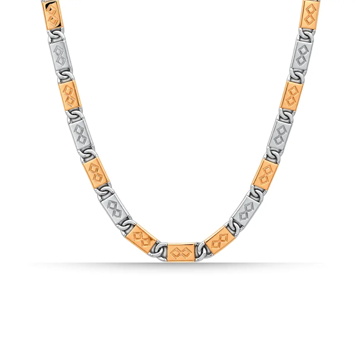 Stylish Two Tone 925 Sterling Silver Chain With Geometric Line Design For Men